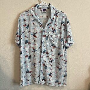 Disney Stitch blue novelty print button down shirt with firework stitch large